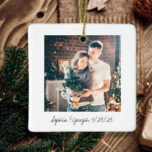 Zwart-wit Instant Foto Stijl Bruiloft Foto Keramisch Ornament