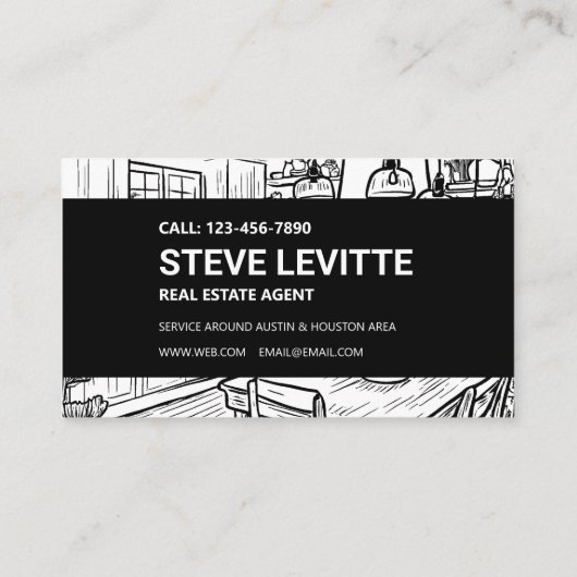 Zwart-wit interieur onroerend goed visitekaartje (Achterkant)