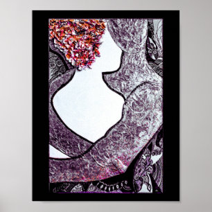 Zwart-wit Interraciaal koppel knuffelen kunstwerk Poster