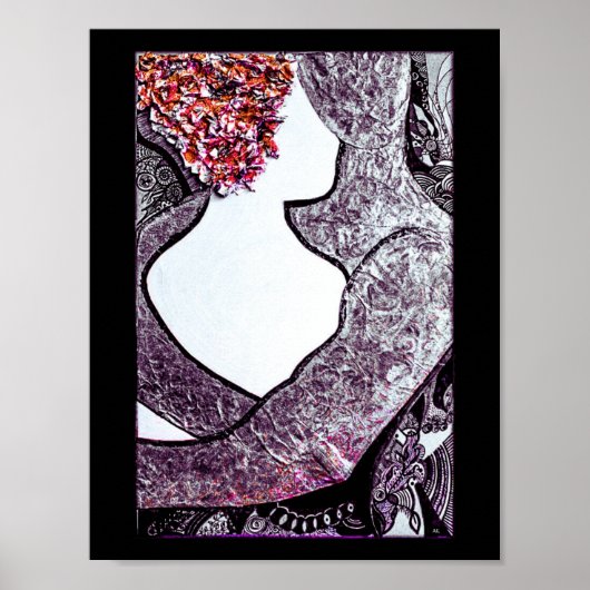 Zwart-wit Interraciaal koppel knuffelen kunstwerk Poster (Voorkant)