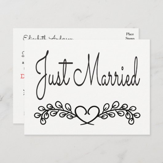 Zwart-wit is getrouwd met Heart Laurel Aankondigingskaart (Voorkant / Achterkant)