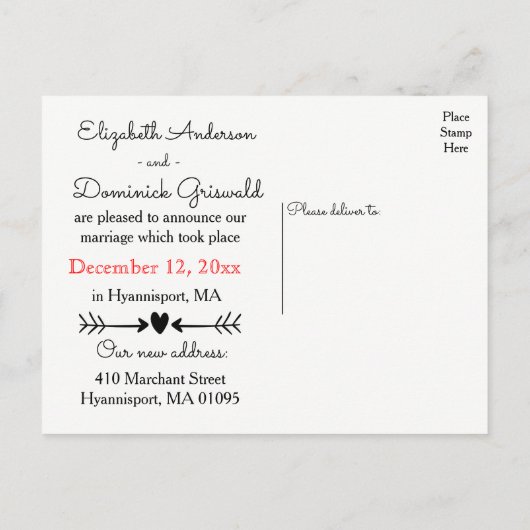 Zwart-wit is getrouwd met Heart Laurel Aankondigingskaart (Achterkant)