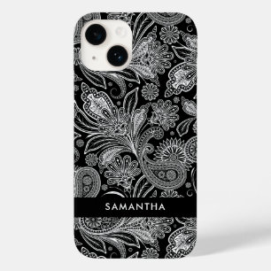 Zwart-wit Islamitisch Motief Paisley Patroon Case-Mate iPhone 14 Hoesje