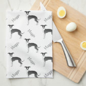 Zwart-wit Italiaans grijnwindpatroon en naam Theedoek (Quarter Fold)