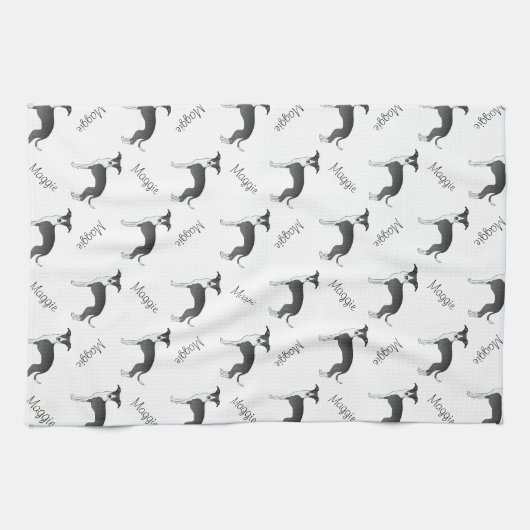 Zwart-wit Italiaans grijnwindpatroon en naam Theedoek (Horizontaal)