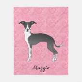 Zwart-wit Italiaans kruit op roze harten Fleece Deken (Voorkant)