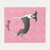 Zwart-wit Italiaans kruit op roze harten Fleece Deken (Voorkant (Horizontaal))