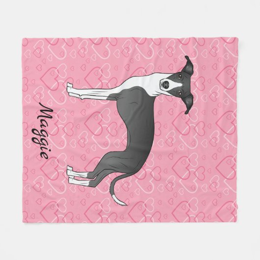 Zwart-wit Italiaans kruit op roze harten Fleece Deken (Voorkant (Horizontaal))