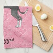 Zwart-wit Italiaans kruit op roze harten Theedoek (Quarter Fold)