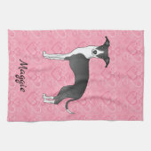 Zwart-wit Italiaans kruit op roze harten Theedoek (Horizontaal)