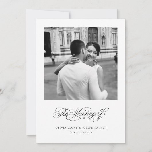 Zwart-Wit | Italiaanse Elegantie Fotobruiloft Kaart (Voorkant)