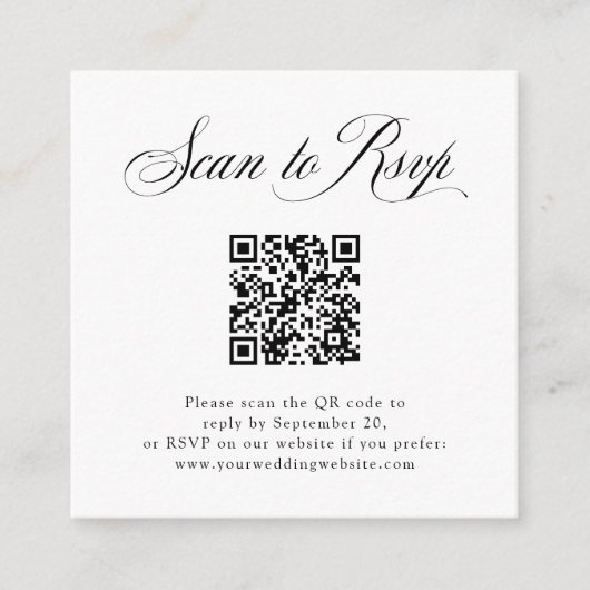 Zwart-wit Italiaanse elegantie RSVP met QR-code Informatiekaartje (Voorkant)