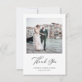 Zwart-wit Italiaanse elegantie Twee foto bruiloft Bedankkaart (Voorkant)