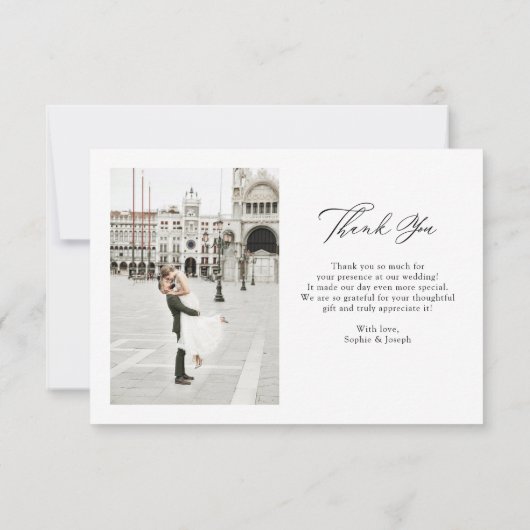 Zwart-wit Italiaanse elegantie Twee foto bruiloft Bedankkaart (Achterkant)