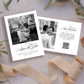 Zwart-wit Italiaanse elegantie Twee foto QR-code Save The Date