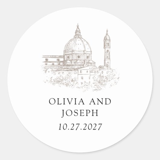 Zwart-Wit | Italiaanse illustratie bruiloft Ronde Sticker (Voorkant)