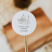 Zwart-Wit | Italiaanse illustratie bruiloft Ronde Sticker