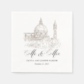 Zwart-Wit | Italiaanse illustratie bruiloft Servet (Voorkant)