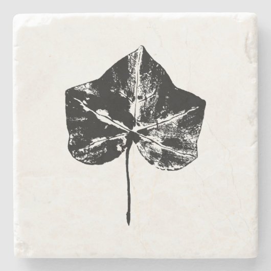 Zwart-wit Ivy Leaf Print Stenen Onderzetter (Voorkant)