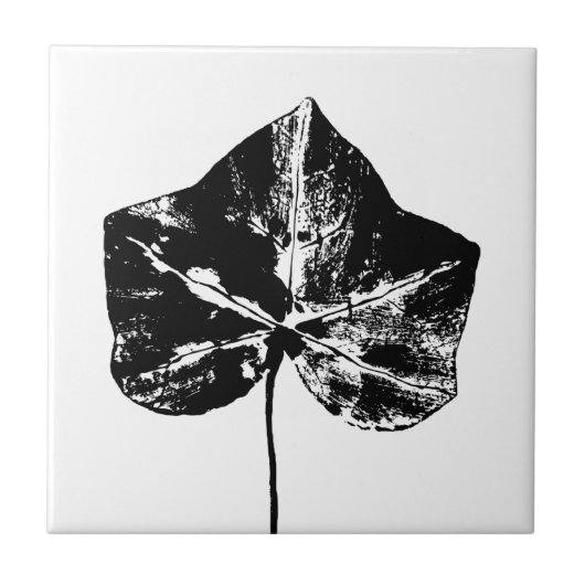 Zwart-wit Ivy Leaf Print Tegeltje (Voorkant)