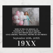 Zwart wit jaar geboren foto bio verjaardagsfeest sparkling wijnetiket (Enkel label)