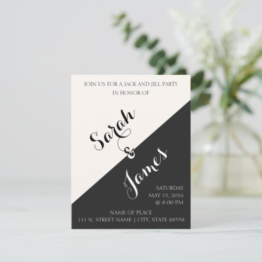 Zwart-Wit | Jack & Jill Party Uitnodigen Kaart (Staand voorkant)