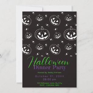 Zwart Wit Jack-O' Lantaarn Halloween Diner Party Kaart