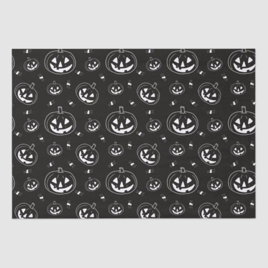 Zwart-wit Jack-O' Lantaarns Zwart Halloween Tissuepapier (Voorkant)