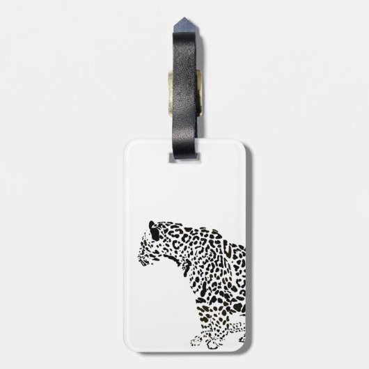 Zwart-wit Jaguar Illustratie Monogram Bagagelabel (Achterkant verticaal)