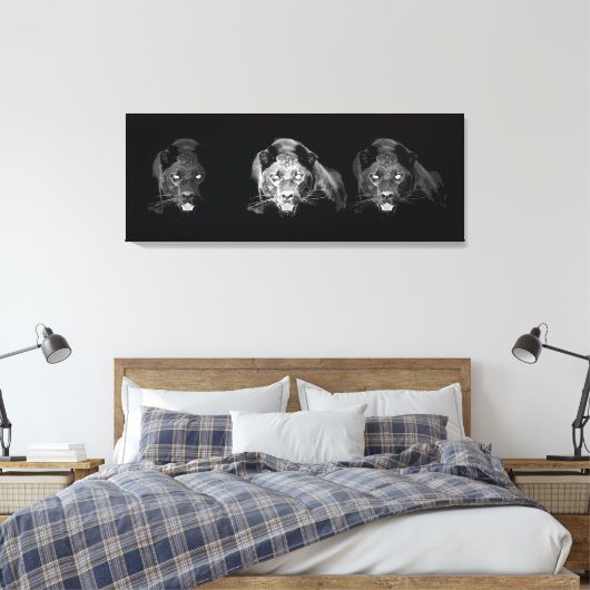 Zwart & Wit Jaguar Verpakt Canvas (Insitu (Slaapkamer))