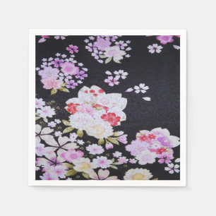 Zwart Wit Japans Kimono Bloemen Decoupage Papier Servet