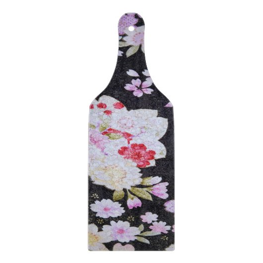  Zwart Wit Japans Kimono Bloemenglas Snijplank (Voorkant)