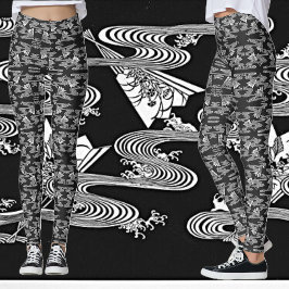 Zwart-wit "Japans patroon van ventilatoren" Leggings