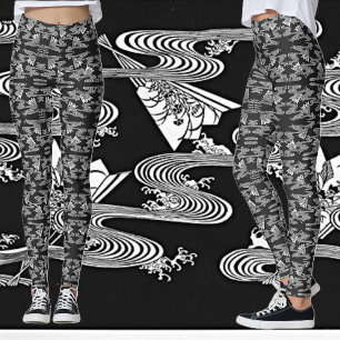Zwart-wit "Japans patroon van ventilatoren" Leggings
