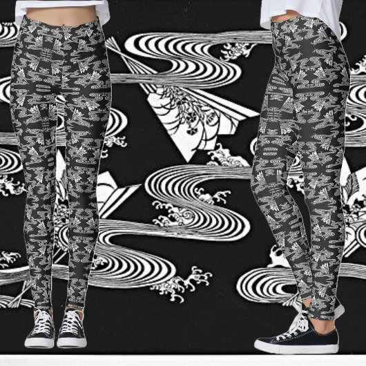 Zwart-wit "Japans patroon van ventilatoren" Leggings