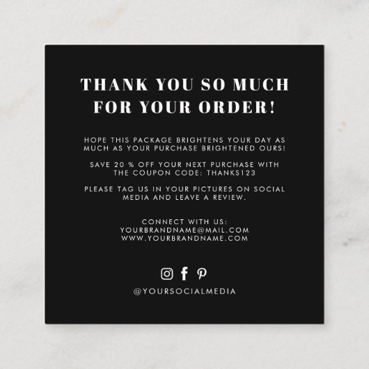 Zwart wit je hebt een geweldige smaak bedankt vierkante visitekaartje (Achterkant)