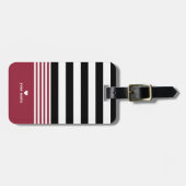 Zwart, Wit & Jester Rood Gestreept Gepersonaliseer Bagagelabel (Voorkant horizontaal)