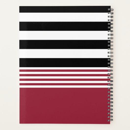 Zwart, Wit & Jester Rood Gestreept Gepersonaliseer Planner (Achterkant)