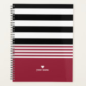 Zwart, Wit & Jester Rood Gestreept Gepersonaliseer Planner (Voorkant)