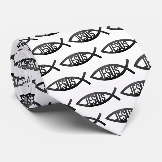 Zwart-wit Jezus Christelijk vissymbool Stropdas (Opgerold)