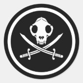 Zwart Wit Jolly Kat Pirate Skull Botten Ronde Sticker (Voorkant)