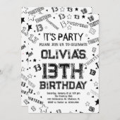 Zwart Wit Jongen Nummer Dertien Verjaardagsfeest Kaart (Voorkant / Achterkant)