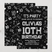 Zwart Wit Jongen Nummer Tien Verjaardagsfeest Kaart (Voorkant / Achterkant)