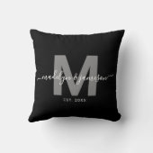 Zwart Wit Jonggehuwd Koppel Naam Monogram Kussen (Achterkant)