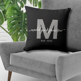 Zwart Wit Jonggehuwd Koppel Naam Monogram Kussen