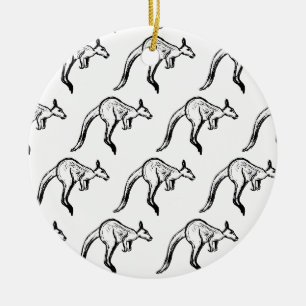 Zwart-wit Jumping Kangoeroe Schets Keramisch Ornament