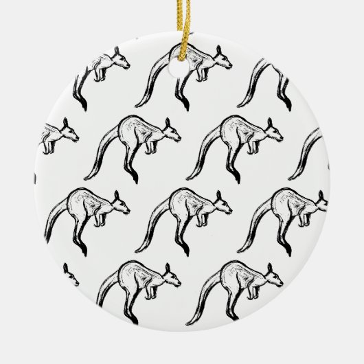 Zwart-wit Jumping Kangoeroe Schets Keramisch Ornament (Voorkant)