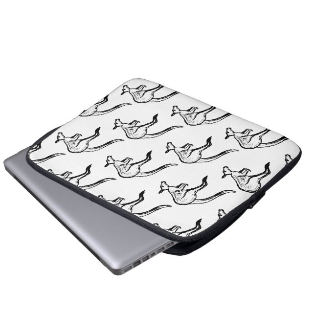 Zwart-wit Jumping Kangoeroe Schets Laptop Sleeve (Voorkant onderkant)