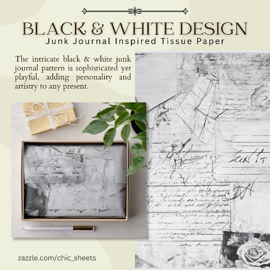 Zwart & Wit Junk Journal Geïnspireerd Design Tissuepapier