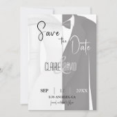 Zwart-wit jurk smoking save-the-date kaart (Voorkant)